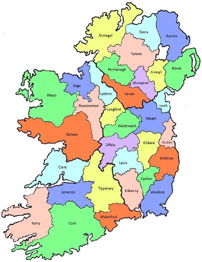 County map of Ireland