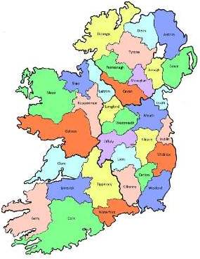 County map of Ireland.